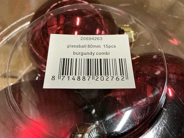Partij glazen kerstballen 80mm burgundy combi 15/tube (64 tubes) - afbeelding 1 van  1