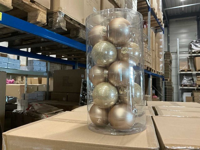 Partij glazen kerstballen 80mm champagne combi 15/tube (93 tubes) - afbeelding 1 van  2