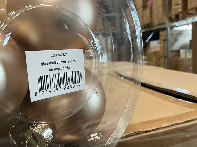 Partij glazen kerstballen 80mm champagne combi 15/tube (93 tubes) - afbeelding 2 van  2