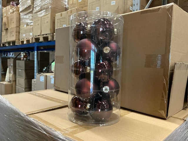 Partij glazen kerstballen 80mm dark brown combi 15/tube (112 tubes) - afbeelding 1 van  4