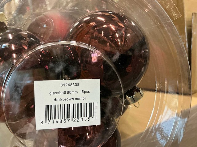 Partij glazen kerstballen 80mm dark brown combi 15/tube (112 tubes) - afbeelding 1 van  2