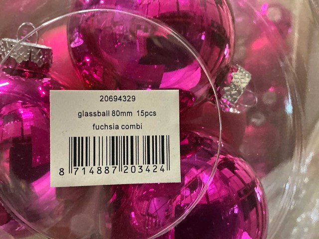Partij glazen kerstballen 80mm fuchsia combi 15/tube (140 tubes) - afbeelding 1 van  1