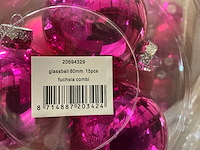 Partij glazen kerstballen 80mm fuchsia combi 15/tube (140 tubes) - afbeelding 2 van  3