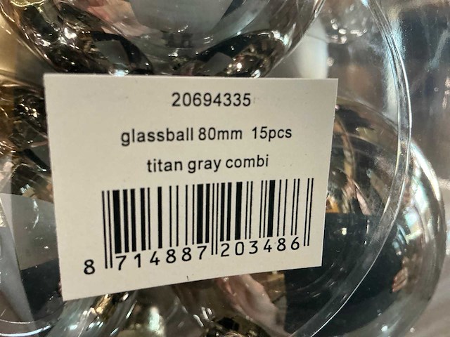 Partij glazen kerstballen 80mm grey combi 15/tube (104 tubes) - afbeelding 2 van  4