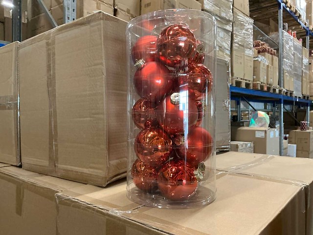 Partij glazen kerstballen 80mm orange combi 15/tube (112 tubes) - afbeelding 1 van  4