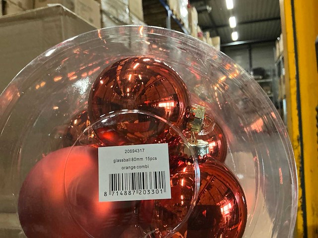 Partij glazen kerstballen 80mm orange combi 15/tube (112 tubes) - afbeelding 2 van  4
