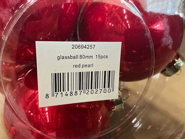 Partij glazen kerstballen 80mm pearl red 15/tube (106 tubes) - afbeelding 3 van  4