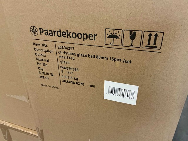 Partij glazen kerstballen 80mm pearl red 15/tube (106 tubes) - afbeelding 2 van  2