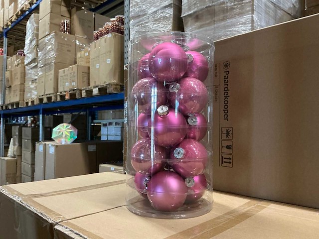 Partij glazen kerstballen 80mm pink combi 15/tube (111 tubes) - afbeelding 1 van  4