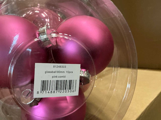 Partij glazen kerstballen 80mm pink combi 15/tube (111 tubes) - afbeelding 2 van  4