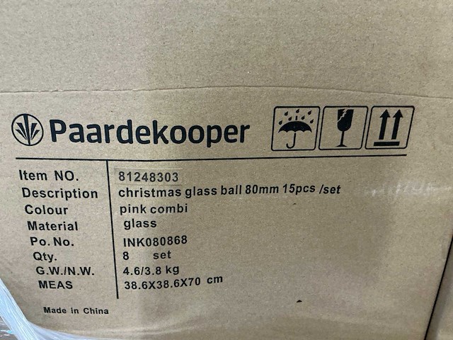 Partij glazen kerstballen 80mm pink combi 15/tube (111 tubes) - afbeelding 4 van  4
