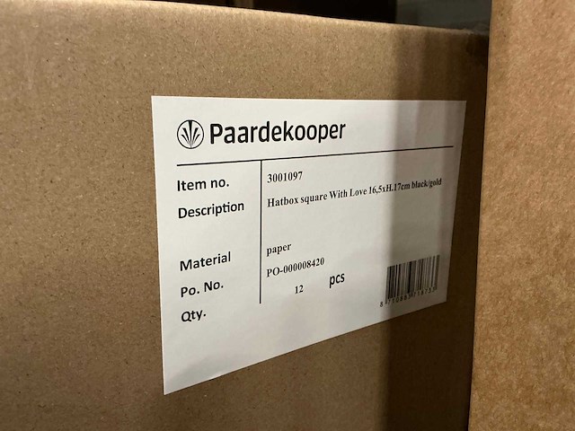 Partij hatboxes square ‘with love’ 16,5xh17cm black/gold (96x) - afbeelding 6 van  6