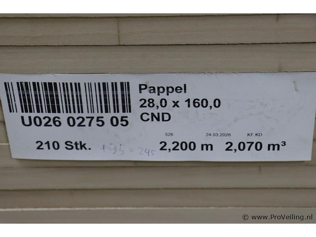 Partij houten planken, diverse soorten en afmetingen o.a. pappel 28,0x160,0 - 245 stuks; zie af - afbeelding 4 van  6