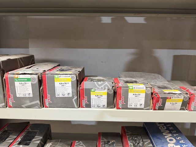 Partij ijzerwaren w.o. schroeven, spijkers, pluggen w.o. dyna plus, hjz, fischer - afbeelding 9 van  14