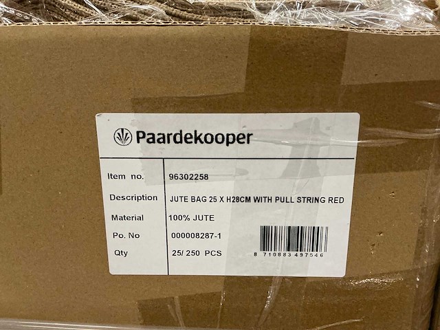 Partij jute bag 25xh28cm with pull string red 100% jute (3000x) - afbeelding 2 van  5