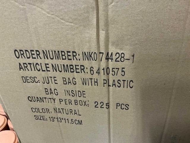 Partij jute bags with plastic bag inside 12,5x12,5x12,5cm (675x) - afbeelding 5 van  5