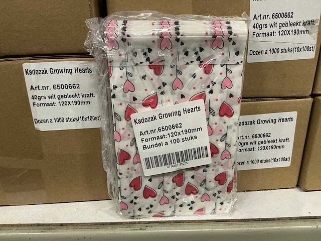 Partij kadozak growing hearts 40grs wit gebleekt kraft 120x190mm (16000x) - afbeelding 1 van  4