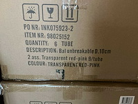 Partij kerstballen unbreakable d10cm transparant red-pink 9/tube (30 tubes) - afbeelding 4 van  4