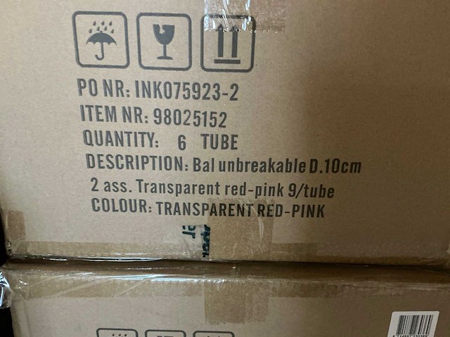 Partij kerstballen unbreakable d10cm transparant red-pink 9/tube (30 tubes) - afbeelding 4 van  4