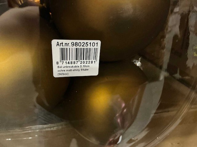 Partij kerstballen unbreakable&seamless d10cm ochre matt-shiny 9/tube (30 tubes) - afbeelding 2 van  4