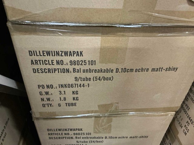 Partij kerstballen unbreakable&seamless d10cm ochre matt-shiny 9/tube (30 tubes) - afbeelding 4 van  4