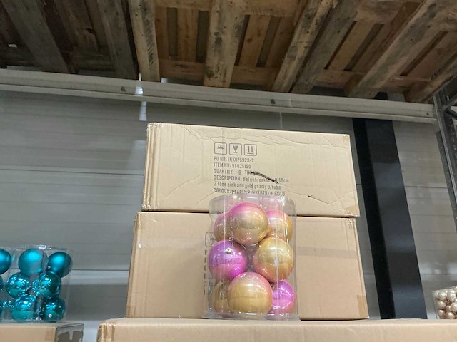 Partij kerstballen unbreakable&seamless d10cm pink/gold pearly 9/tube (60 tubes) - afbeelding 1 van  3