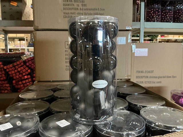 Partij kerstballen unbreakable&seamless d5cm black matt-shiny 30/tube (192 tubes) - afbeelding 1 van  3