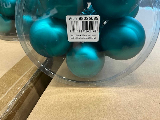 Partij kerstballen unbreakable&seamless d5cm blue 16/tube (132 tubes) - afbeelding 2 van  5