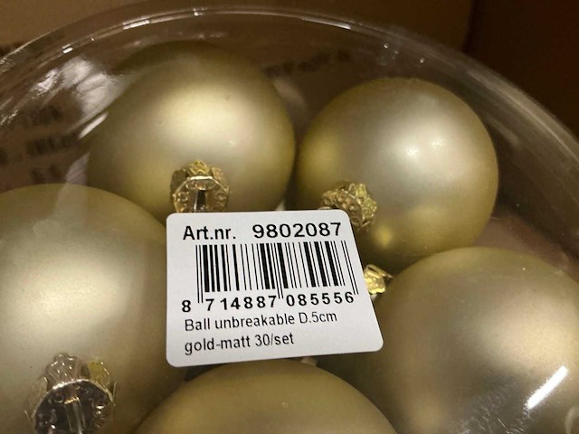 Partij kerstballen unbreakable&seamless d5cm gold-matt 30/tube (144 tubes) - afbeelding 4 van  4