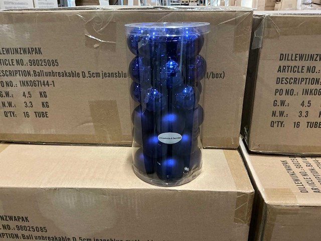 Partij kerstballen unbreakable&seamless d5cm jeansblue 30/tube (128 tubes) - afbeelding 1 van  4