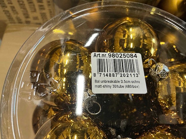 Partij kerstballen unbreakable&seamless d5cm ochre 30/tube (171x) - afbeelding 2 van  4