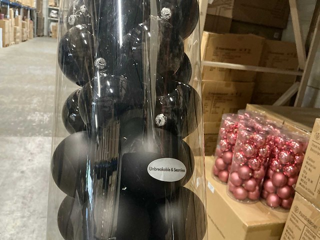 Partij kerstballen unbreakable&seamless d7cm black 24/tube (32 tubes) - afbeelding 2 van  5