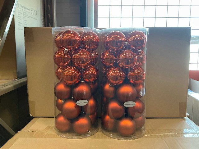 Partij kerstballen unbreakable&seamless d7cm manderine matt-shiny 24/tube (90 tubes) - afbeelding 1 van  4