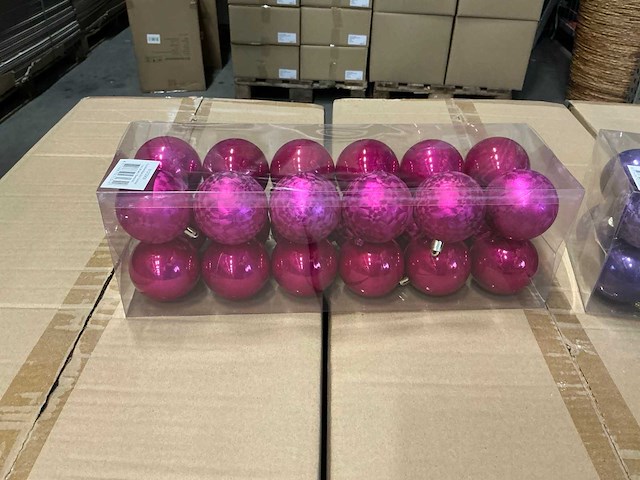 Partij kunstkertstballen 6cm fuchsia&lila mix 24/set (108 sets) - afbeelding 2 van  6