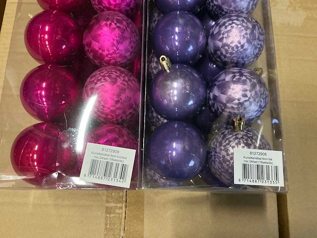 Partij kunstkertstballen 6cm fuchsia&lila mix 24/set (108 sets) - afbeelding 3 van  6