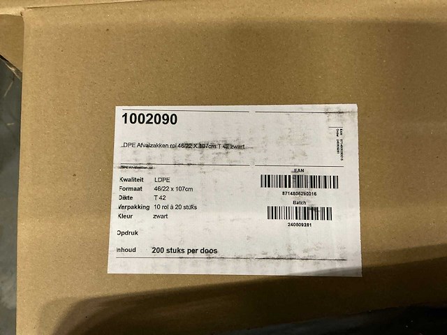 Partij ldpe afvalzakken 46/22x107cm t42 zwart (120x) - afbeelding 1 van  1