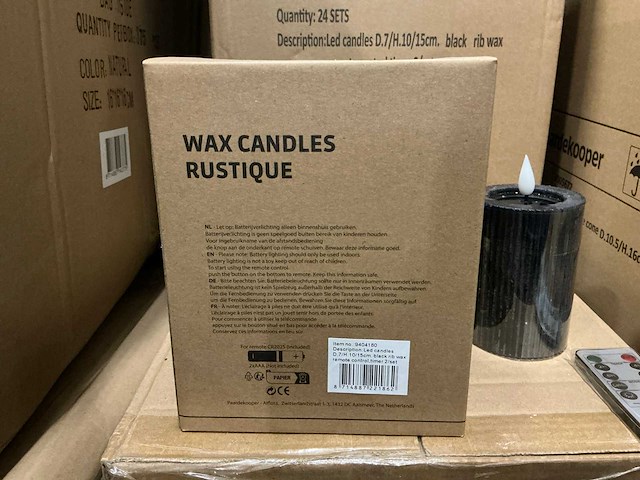 Partij led candles d7/h10&15cm black rib wax 2/set (120x set) - afbeelding 3 van  7