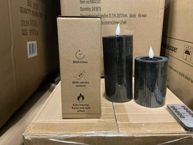 Partij led candles d7/h10&15cm black rib wax 2/set (120x set) - afbeelding 5 van  7