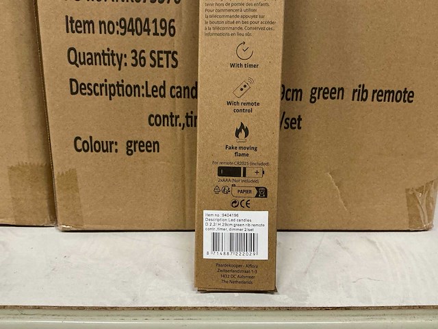 Partij led candles wax green rib ø2,2xh29cm 2/set (144x) - afbeelding 2 van  2