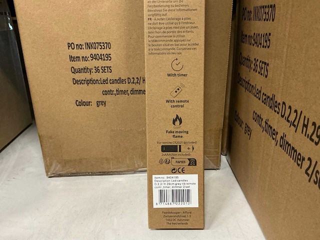 Partij led candles wax grey rib ø2,2xh29cm 2/set (180x) - afbeelding 1 van  3