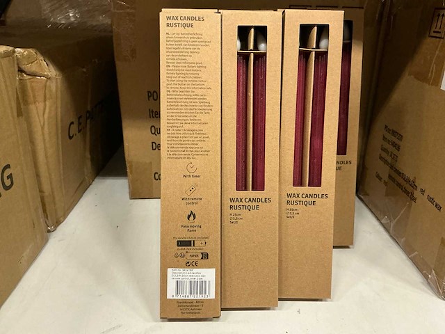 Partij led candles wax red rib ø2,2xh25cm 2/set (122 sets) - afbeelding 3 van  3