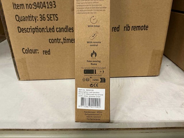 Partij led candles wax red rib ø2,2xh29cm 2/set (108x) - afbeelding 2 van  4