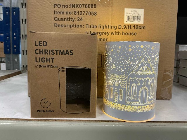 Partij led christmas light d9/h12cm silvergrey with house (24x) - afbeelding 1 van  5