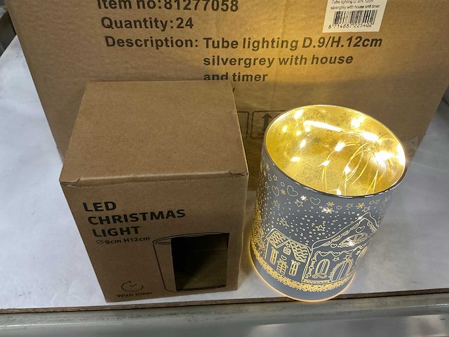 Partij led christmas light d9/h12cm silvergrey with house (24x) - afbeelding 2 van  5