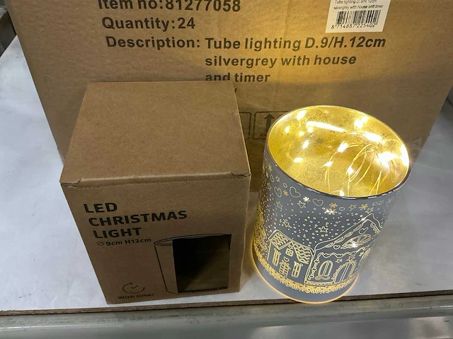 Partij led christmas light d9/h12cm silvergrey with house (24x) - afbeelding 1 van  5