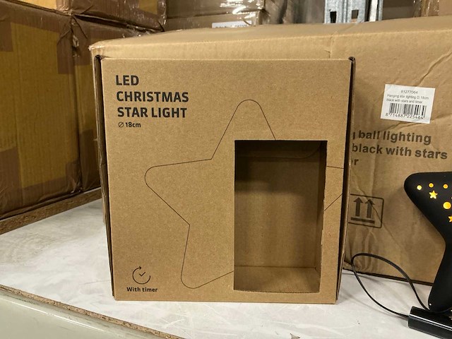 Partij led christmas star light ø18cm black with stars and timer (18x) - afbeelding 3 van  5