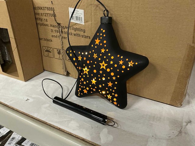 Partij led christmas star light ø18cm black with stars and timer (18x) - afbeelding 2 van  5