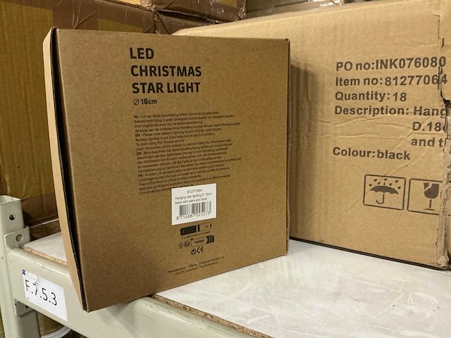 Partij led christmas star light ø18cm black with stars and timer (18x) - afbeelding 4 van  5
