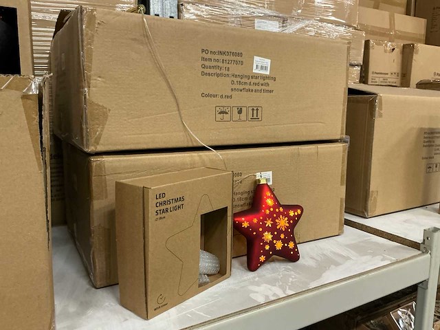 Partij led christmas star light ø18cm red with snowflake and timer (36x) - afbeelding 2 van  4
