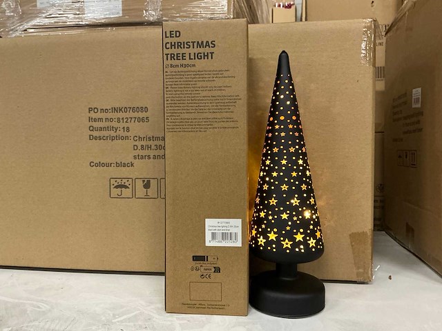 Partij led christmas tree light d8/h30cm black with stars and timer (18x) - afbeelding 2 van  4